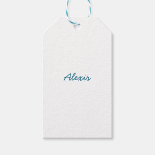 Étiquettes-cadeau Nom Calligraphie Script Plain Simple Blanc Bleu