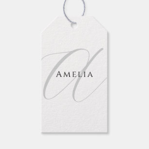 Étiquettes-cadeau Nom chic monogramme lettre initiale calligraphie