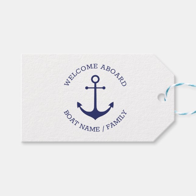Étiquettes-cadeau Nom de bateau personnalisé Bienvenue à bord de l'a (Devant (Horizontal))