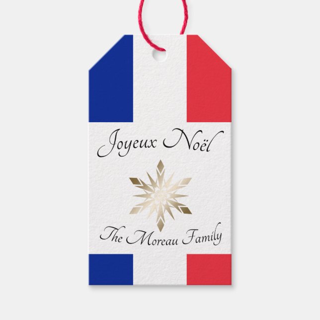Étiquettes-cadeau Nom de famille français Joyeux Noël Drapeau et flo (Devant)