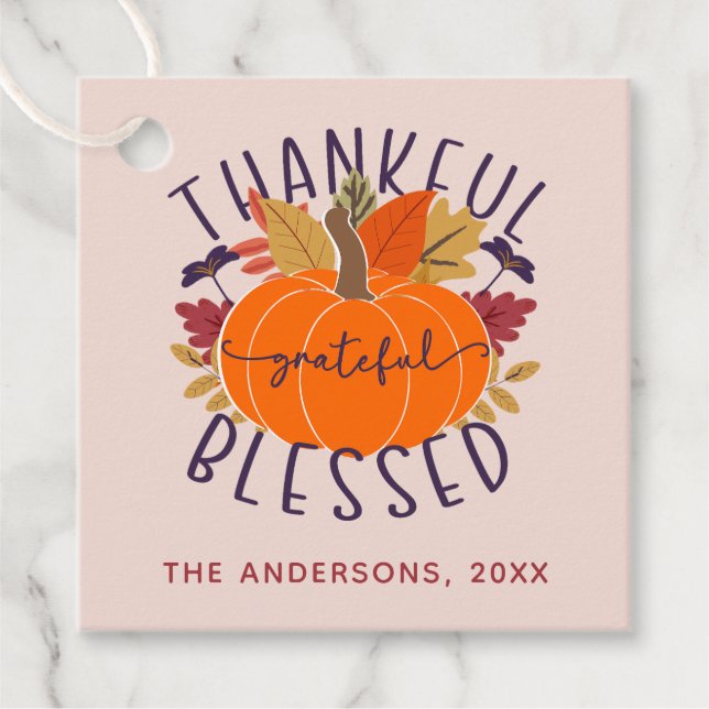 Étiquettes Cadeau Nom De Famille Merci Grateful Blessé Thanksgiving (Devant)