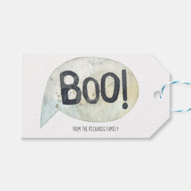 Étiquettes-cadeau Nom de famille personnalisé Boo Halloween (Devant (Horizontal))