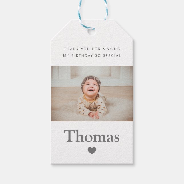 Étiquettes-cadeau Nom de la photo Anniversaire fête Coeur Merci (Devant)