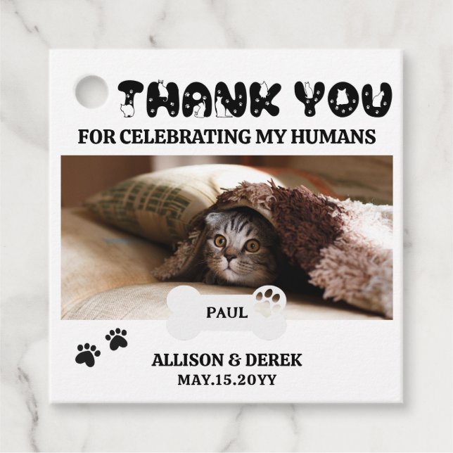 Étiquettes Cadeau Nom de l'animal Chien Chat Photo personnalisée Fun (Devant)