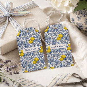 Étiquettes-cadeau Nom de motif botanique citron bleu vintage