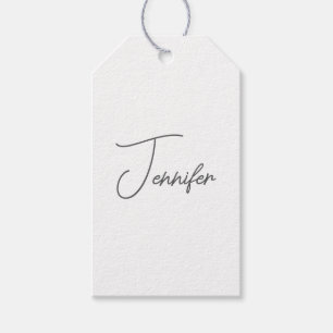 Étiquettes-cadeau Nom de style minimaliste moderne gris blanc écritu
