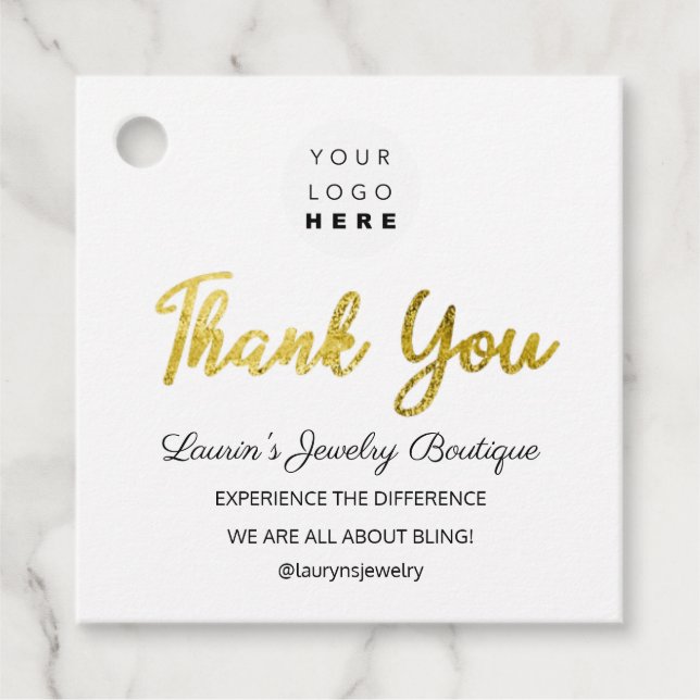 Étiquettes Cadeau Nom du Merci Logo Code QR Bijoux blanc or (Devant)