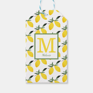 Étiquettes-cadeau Nom du monogramme au citron tendance