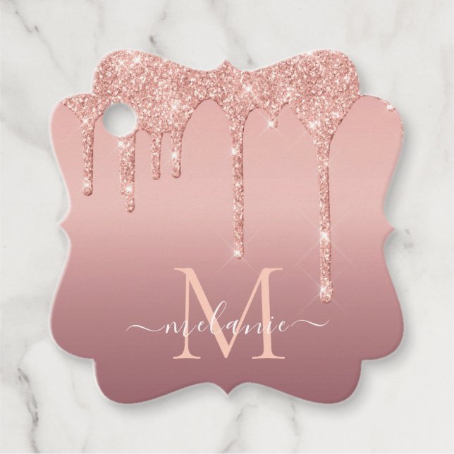 Étiquettes Cadeau Nom du monogramme Rose texte Parties scintillant d (Devant)