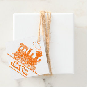Étiquettes Cadeau Nom du train loco orange blanc anniversaire merci