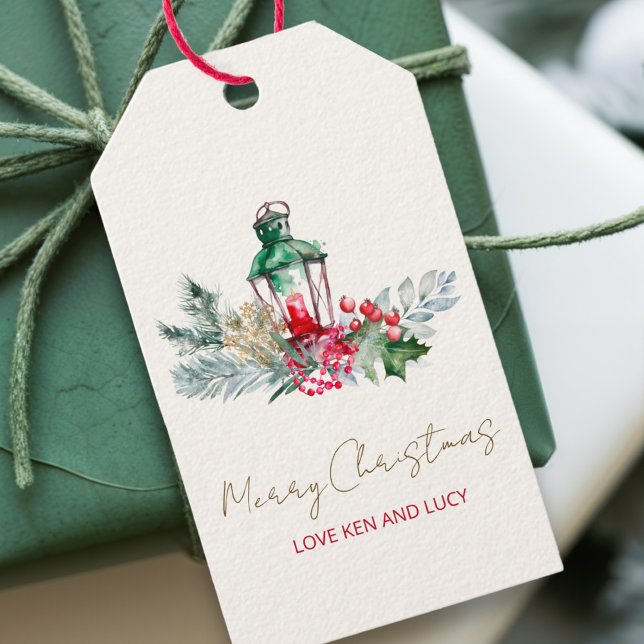Étiquettes-cadeau Nom moderne Aquarelle Script Joyeux Noël (Créateur téléchargé)