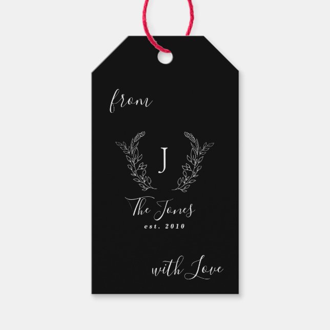 Étiquettes-cadeau Nom monogramme de famille personnalisé élégant (Devant)