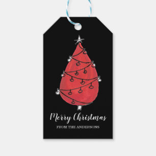 Étiquettes-cadeau Nom personnalisé Arbre de Noël rouge noir