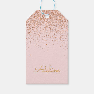 Étiquettes-cadeau Nom personnalisé avec monogramme et paillettes dor