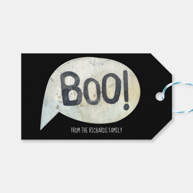 Étiquettes-cadeau Nom personnalisé Boo Halloween (Devant (Horizontal))