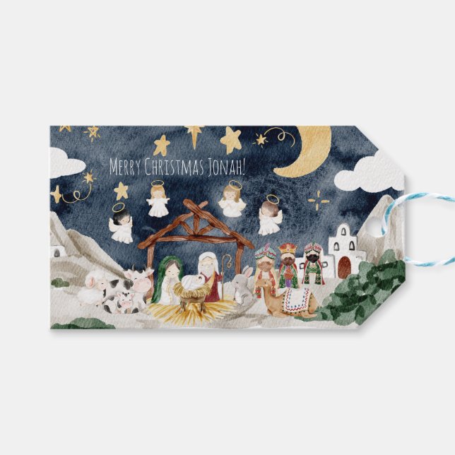 Étiquettes-cadeau Nom personnalisé Christian Kids Noël (Devant (Horizontal))