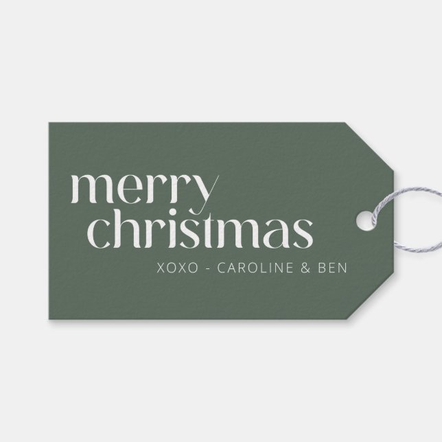 Étiquettes-cadeau Nom personnalisé Christmas Sage Green Retro (Devant (Horizontal))