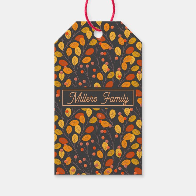 Étiquettes-cadeau Nom personnalisé Feuilles d'automne (Devant)