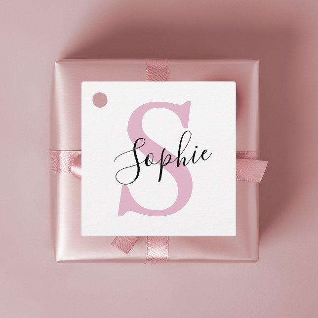 Étiquettes Cadeau Nom personnalisé moderne Monogramme rose (Créateur téléchargé)
