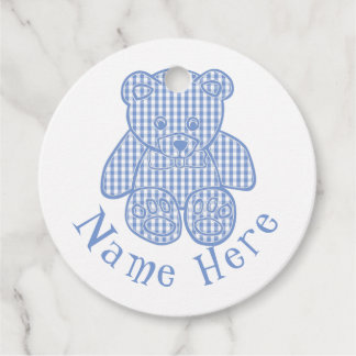 Étiquettes Cadeau Nom personnalisé Pale Blue Pastel En vichy Teddy B