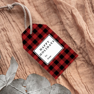 Étiquettes-cadeau Nom rouge de Noël de motif de plaid de Buffalo