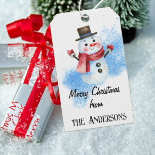 Étiquettes-cadeau Nom sur Whimsical Retro Snowman Winter Cadeaux Tag