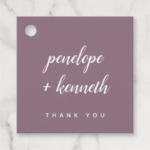Étiquettes Cadeau Noms de script minimalistes Mariage moderne   Plum