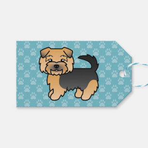 Étiquettes-cadeau Norfolk Terrier noir et feu, Chien de dessin animé