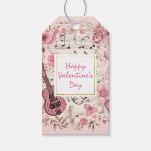 Étiquettes-cadeau Notes musicales et fleurs Élégante Saint-Valentin