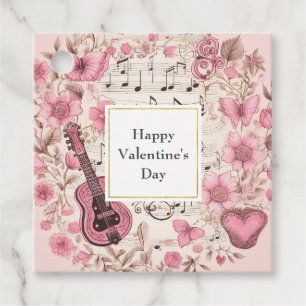 Étiquettes Cadeau Notes musicales et fleurs style rétro Valentine's