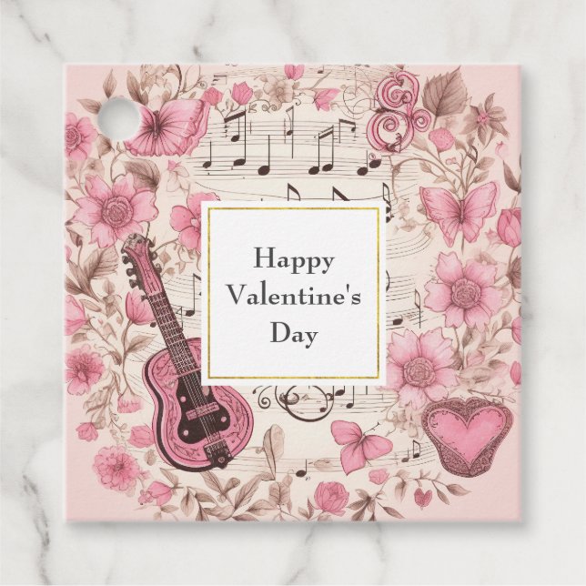 Étiquettes Cadeau Notes musicales et fleurs style rétro Valentine's (Devant)