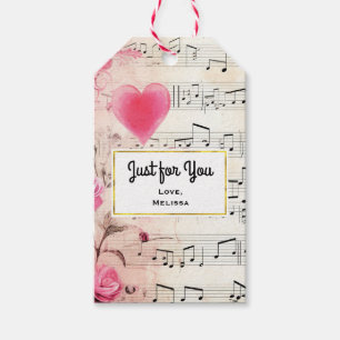 Étiquettes-cadeau Notes musicales et Rose Vintage juste pour vous