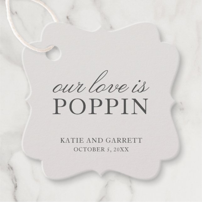 Étiquettes Cadeau Notre Amour Est Poppin Élégant Mariage gris (Devant)