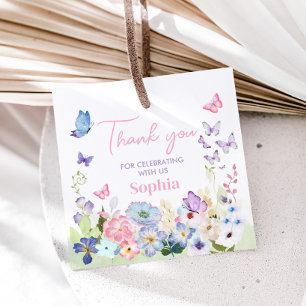 Étiquettes Cadeau Notre petit papillon Carré de fête d'anniversaire