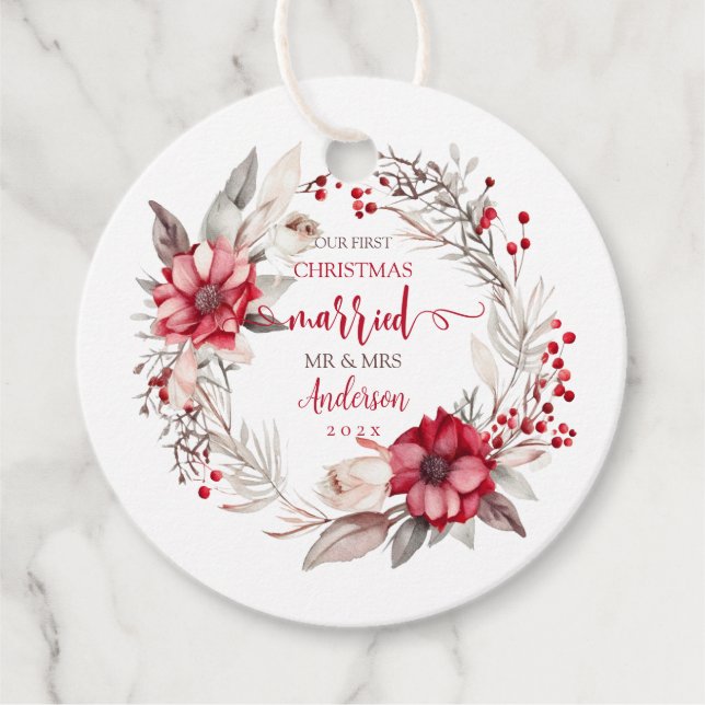 Étiquettes Cadeau Notre premier mariage de Noël (Devant)