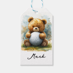 Étiquettes-cadeau Nounours bébé garçon de golf tenant un ballon de g