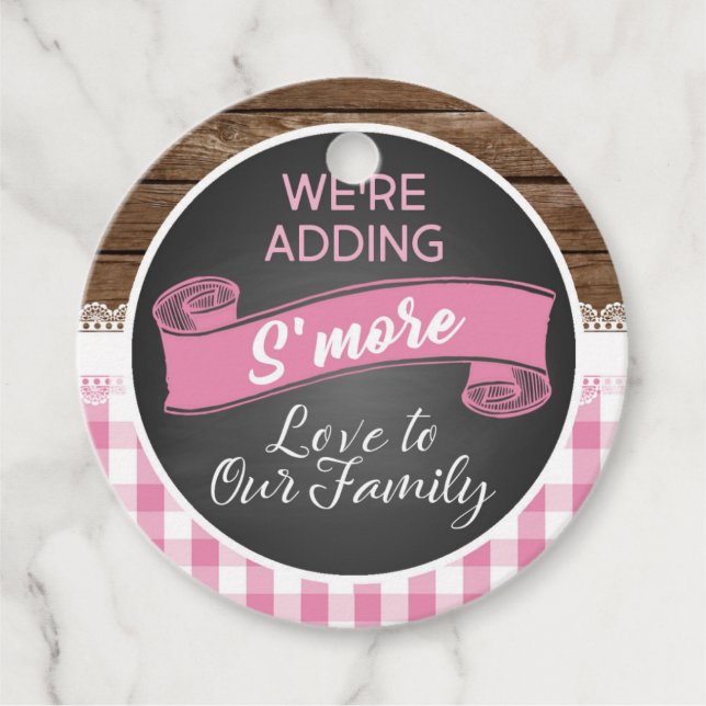 Étiquettes Cadeau Nous ajoutons S'more Love à notre famille - Rose (Devant)