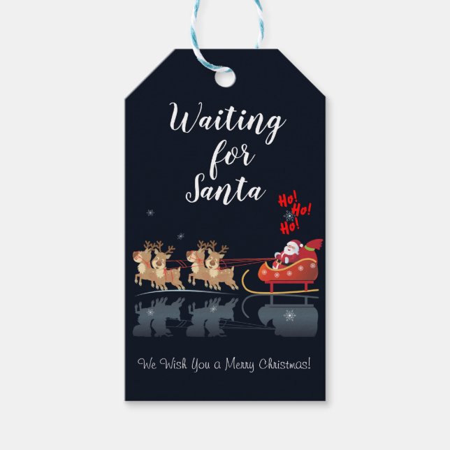 Étiquettes-cadeau Nous attendons Père Noël Ho ! Ho ! Ho ! Vacances d (Devant)