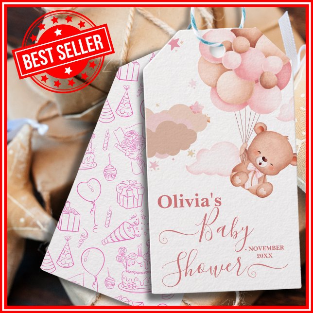 Étiquettes-cadeau Nous Pouvons Attendre Pink Pooh Baby shower Ours (Créateur téléchargé)
