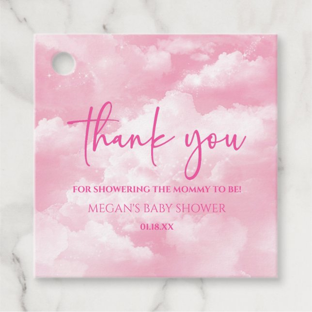 Étiquettes Cadeau Nous Sommes Sur Cloud Neuf Baby shower Rose (Devant)