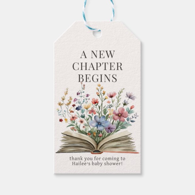 Étiquettes-cadeau Nouveau chapitre commence Baby shower livre étique (Devant)