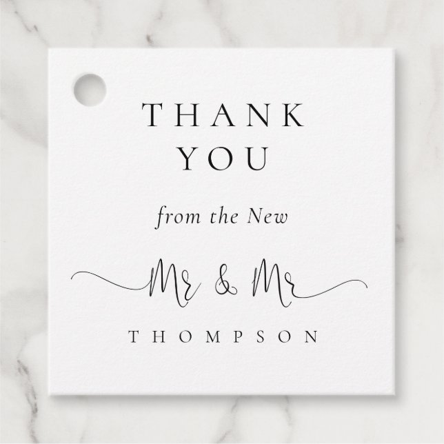 Étiquettes Cadeau Nouveau M. M. Elegant Script Merci Mariage gay (Devant)