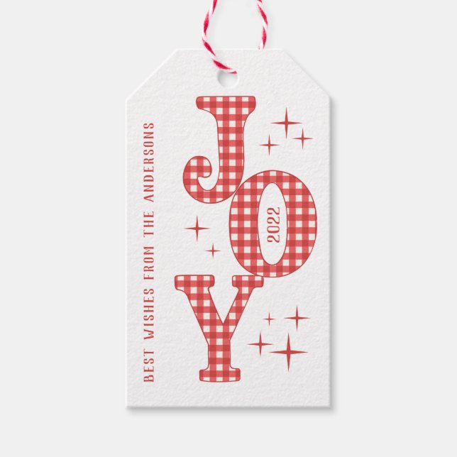 Étiquettes-cadeau Nouvel an du Tartan Festif Rouge (Devant)