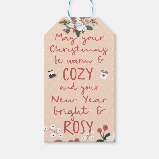 Étiquettes-cadeau Nouvel an rose de Noël cosy (Devant)