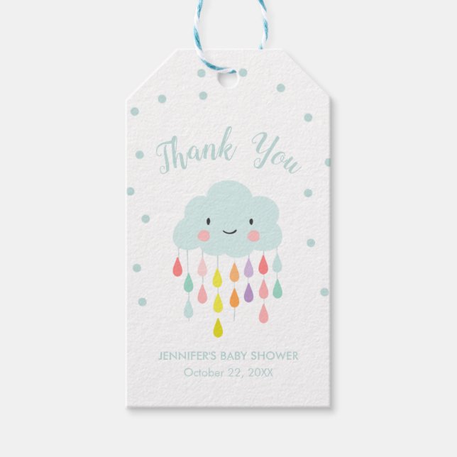 Étiquettes-cadeau Nuage Raindrops Rainbow Neutral Merci Garçon (Devant)