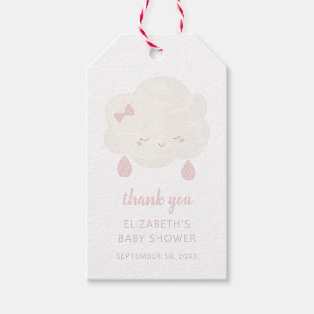 Étiquettes-cadeau Nuage rose mignon. Baby shower merci. Bébé fille (Devant)