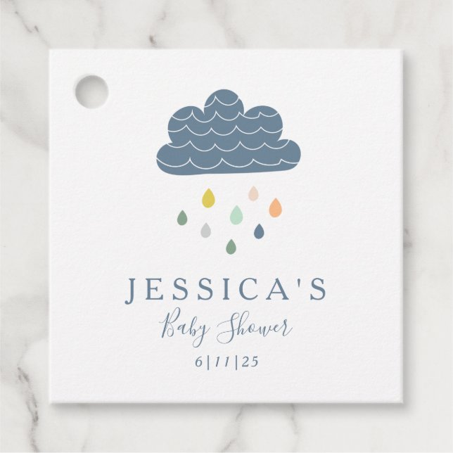 Étiquettes Cadeau Nuages mignons et gouttes de pluie dans le Baby sh (Devant)
