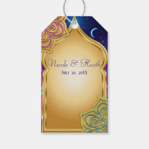 Étiquettes-cadeau Nuit arabe de lune bleue Glam or violet Mariage