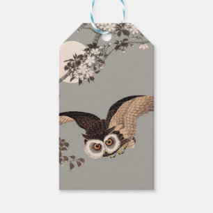 Étiquettes-cadeau Nuit Japonaise Chouette Lune Bois Coupe Flying Nig