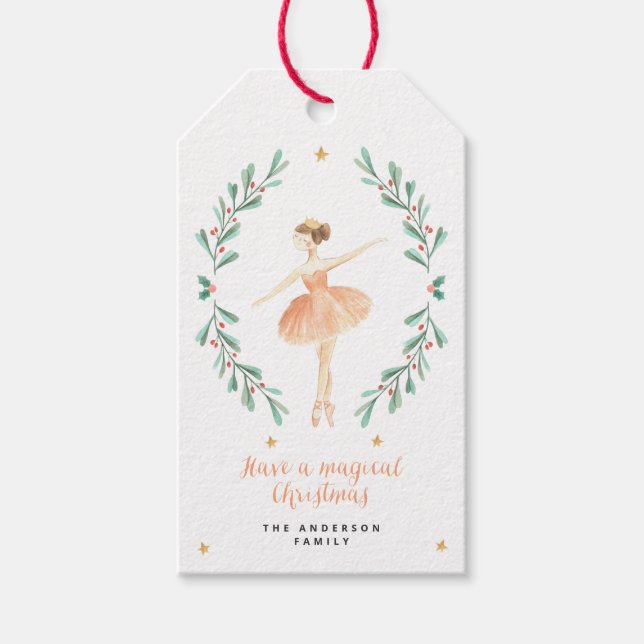 Étiquettes-cadeau Nutcracker aquarelle botanique mignon Gif de Noël (Devant)